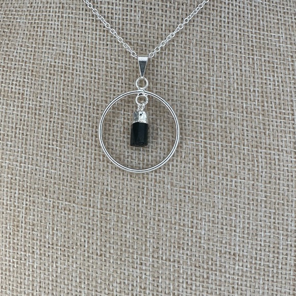 Jewelry - Silver and Tourmaline Hoop Pendant on Silver Plated Box Chain